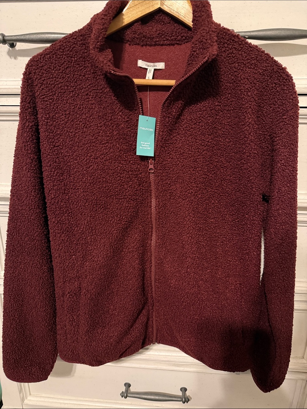 NWT Maurice’s Women's Deep Wine / Tawny Port Sherpa Zip-Front Jacket